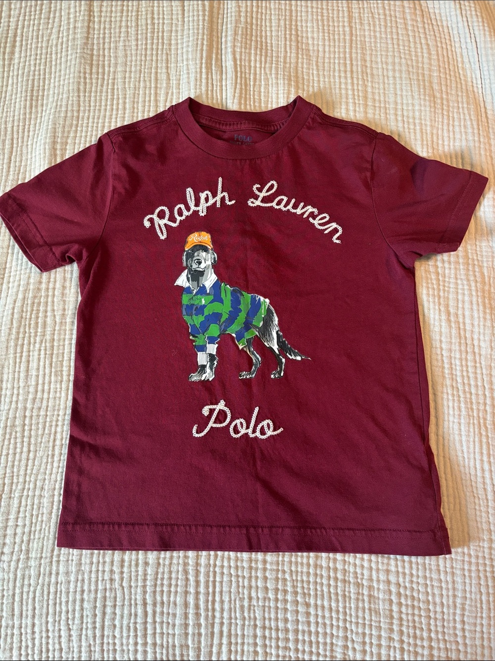 Polo by Ralph Lauren Burgundy Kids' Dog Graphic Tee With Embroidery